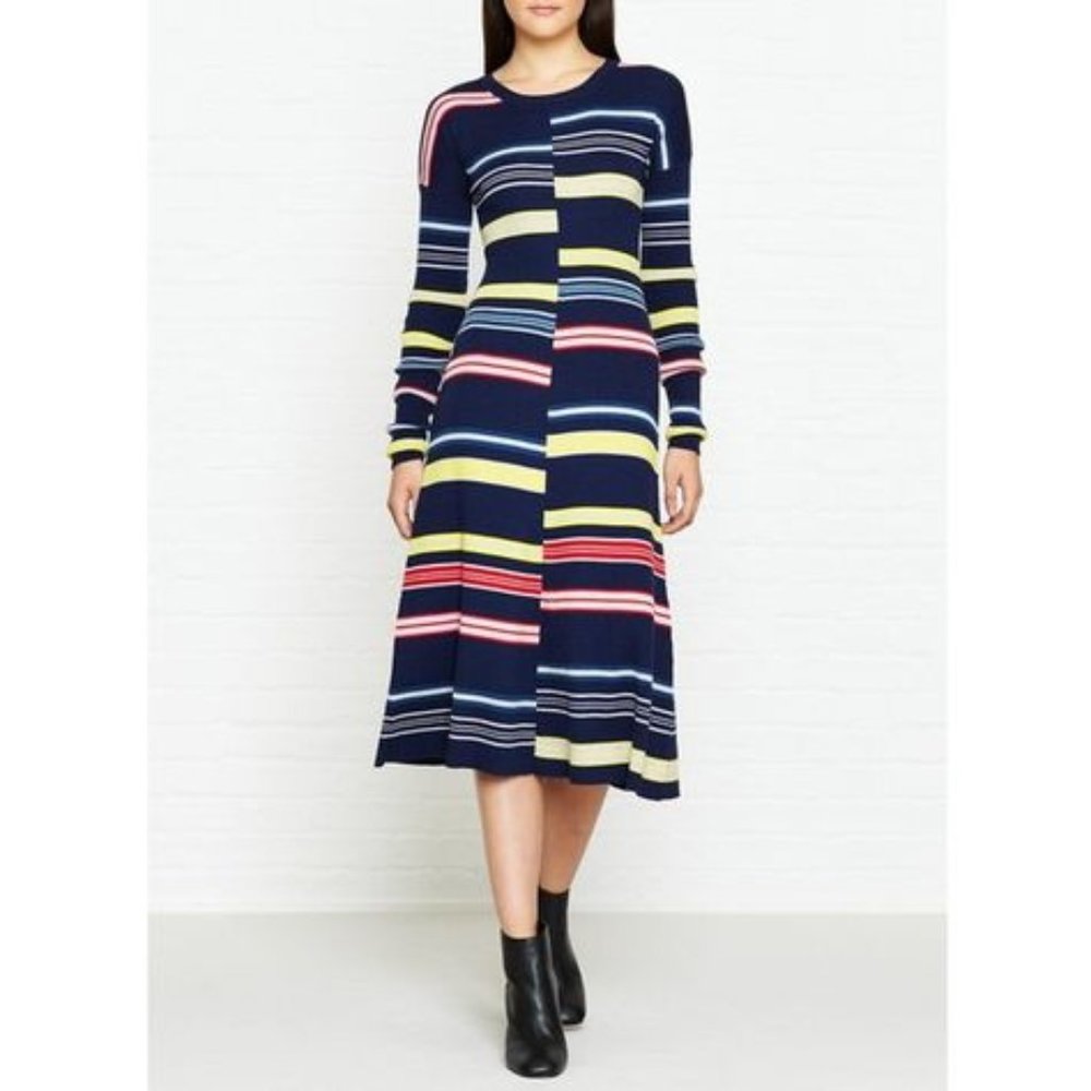Kenzo Colour blocked Striped Wool Rib Knit Dress